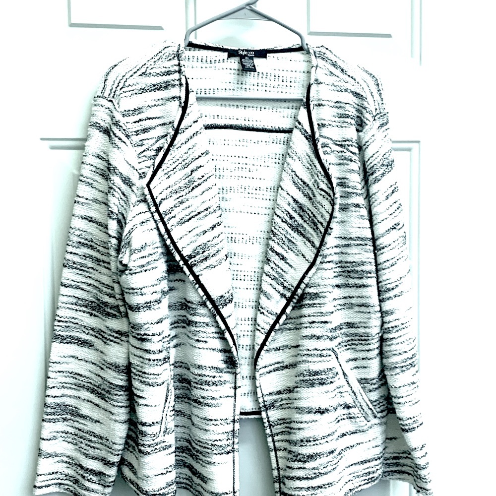 Worthington Open-Front Marled Knit Jacket in Black & White